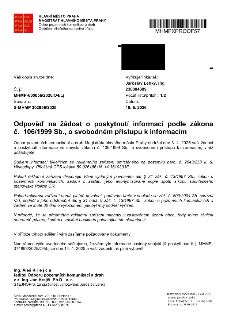 Odpověď na žádost o poskytnutí informací podle zákona č. 106/1999 Sb., o svobodném přístupu k informacím. Vydal: Magistrát hlavního města Prahy, Odbor pozemníc…