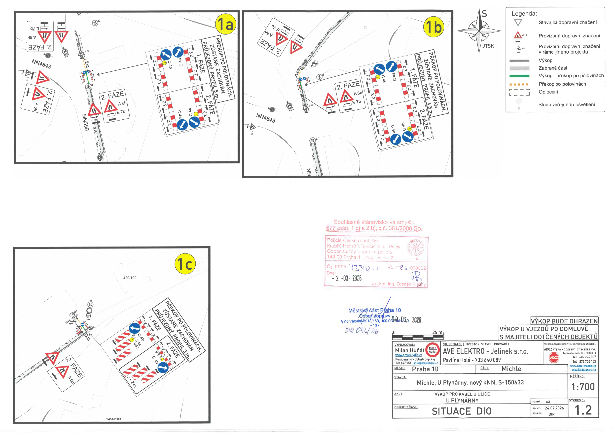 Situační plán dopravního značení pro výkopové práce v ulici U Plynárny.