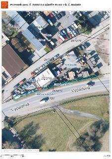 Situační mapa pozemku parc. č. 2510/13 o výměře 95 m2 v k. ú. Radotín. Mapa obsahuje ortofotomapu s vyznačenými parcelními čísly (např. 2492/1, 2494/5, 1545/31…