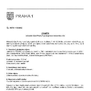 PRAHA 1. Čj.: 86/10-11/2026/Z. ZÁMĚR městské části Praha 1 pronajmout nemovitou věc. Městská část Praha 1 zveřejňuje podle § 36 odst. 1 zákona č. 131/2000 Sb.,…
