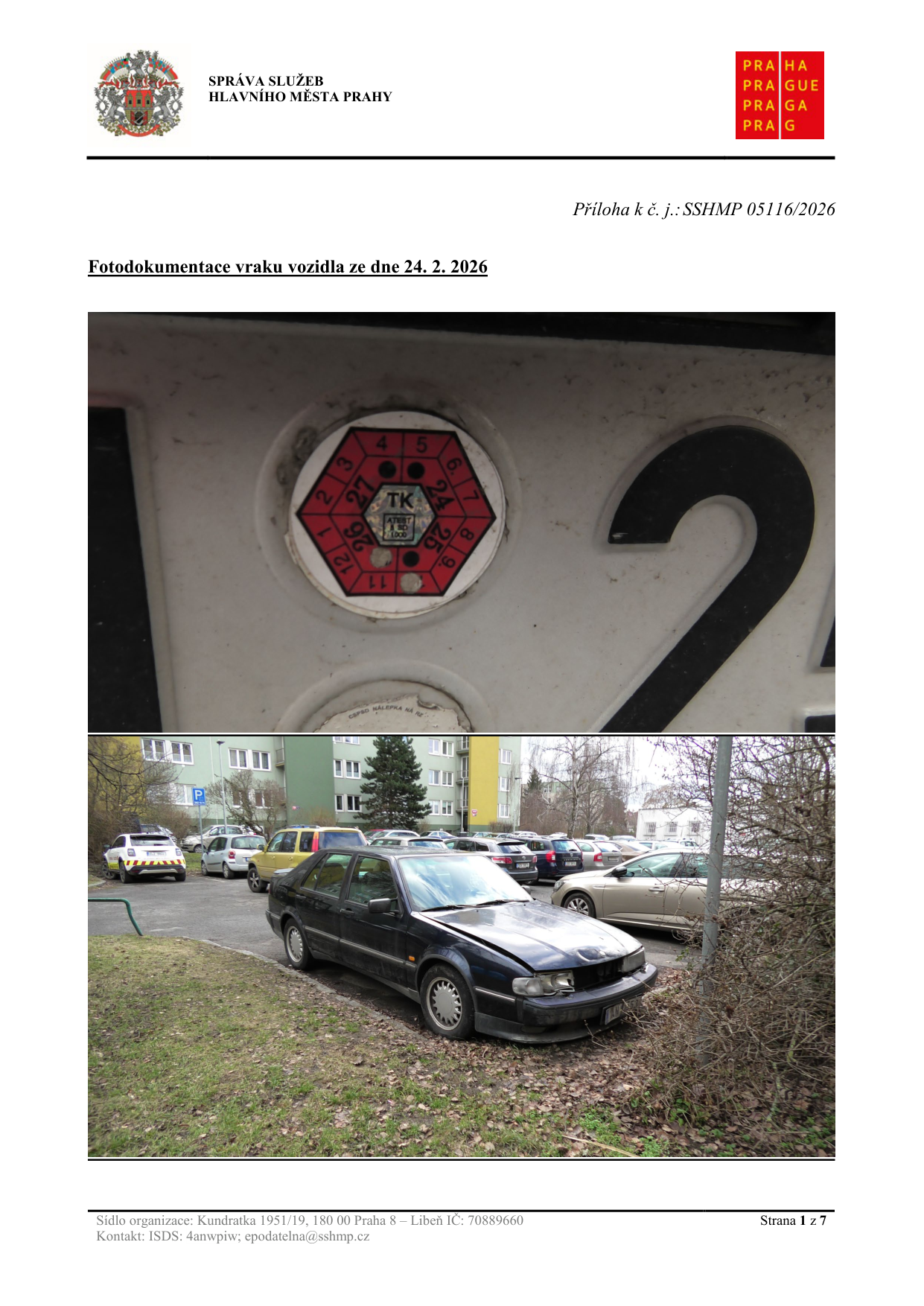 Fotodokumentace vraku vozidla v terénu pro účely úředního řízení.