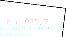 Výřez z katastrální mapy nebo situačního plánu obsahující označení objektu: č.p. 925/2, dále text 'x5/16(MT), 4xZ(MT)' a fragment slova 'o objektu'.