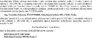 Kolaudační souhlas vydaný Stavebním úřadem Úřadu městské části Praha 7 pro stavebníka Ing. Veroniku Pokornou (IČO 07996888, Dukelských hrdinů 909, 170 00 Praha…