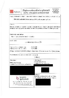 Zápis o odevzdání a převzetí stavby nebo jejich ucelených částí. Hlavička: Praha.eu, Bratří Gallové & spol. s.r.o., Kbelská 879/23, 198 00 Praha 9. Soupis před…