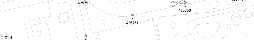 Výřez situačního plánu nebo katastrální mapy s vyznačenými body (označenými křížkem v kroužku) a jejich identifikačními čísly: 425752, 425751 a 425750. V levém dolním rohu je patrný fragment textu '.2024'.