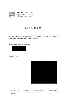 Plná moc: Městská část Praha 13, Ing. David Vodrážka, starosta městské části. Zplnomocnění místostarosty městské části Praha 13 pana Petra Zemana k zastupování…
