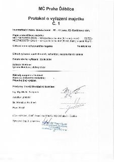 Protokol o vyřazení majetku č. 1, MČ Praha Ďáblice. Inventarizační místo: Dětská hřiště – 63 – K Lomu, 62 – Koníčkovo nám. Předměty: MC27M0000698 (2006) – nízk…
