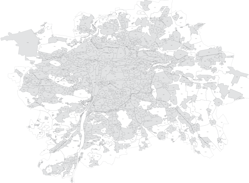 Katastrální mapa zobrazující rozdělení území na jednotlivé parcely s číselným označením. Mapa obsahuje hustou síť parcelních čísel pokrývající celé území.