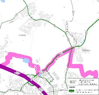 Mapa intenzity dopravy v oblasti Křeslice a Pitkovice, vydaná Institutem plánování a rozvoje hlavního města Prahy (Kancelář dopravní infrastruktury). Mapa zobr…