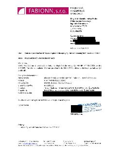 FABIONN, s.r.o. PROJEKTOVÁ A INŽENÝRSKÁ SPOLEČNOST. Magistrát hlavního města Prahy, Odbor územního rozvoje, Ing. Luboš Otradovec, Jungmannova 35/29, 110 00 Pra…