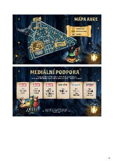 Plakát propagující akci s mapou a mediální podporou. Horní část: 'MAPA AKCE' v Grébovce (Havlíčkovy sady), legenda (pořádkové úřady, zóna kouzel a smíchu, food…