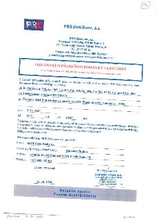 PREdistribuce, a.s. - OZNÁMENÍ O PŘERUŠENÍ DODÁVKY ELEKTŘINY dle § 25 odst. 5 zákona č. 458/2000 Sb., energetický zákon. Adresa: ul. Do Dubče č.p. 366, č.p. 36…