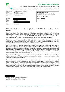Úřední sdělení Státního pozemkového úřadu (Krajský pozemkový úřad pro Středočeský kraj a hl. m. Prahu) ze dne 29. 12. 2025 adresované Magistrátu hlavního města…