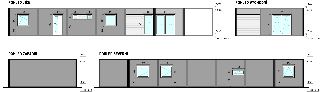 Plán stavby (pohledy na budovu): POHLED JIŽNÍ (zahrnuje okna 1200x1200, dveře 1000x2100, menší okna 500x500, prosklené dveře 1000x2100 a 2000x2100), POHLED VÝC…