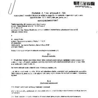Dodatek č. 1 ke smlouvě č. 709 o poskytnutí investiční dotace ze státního rozpočtu na výstavbu nájemních bytů v obci uzavřené dne 15. 7. 1998 (dále jen „smlouv…