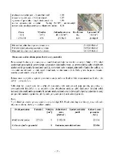 Dokument obsahuje výpočet tržní ceny pozemku. Horní tabulka uvádí koeficienty: možnost zastavění poz. - Komerční areál 0,95; intenzita využití poz. - Větší mož…