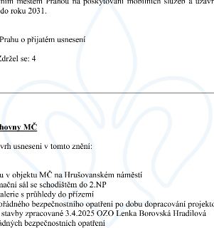 Naskenovaná stránka textového dokumentu s úředním obsahem: 
Horní část obsahuje neúplný text: '...místem Prahou na poskytování mobilních služeb a uzaví... do r…