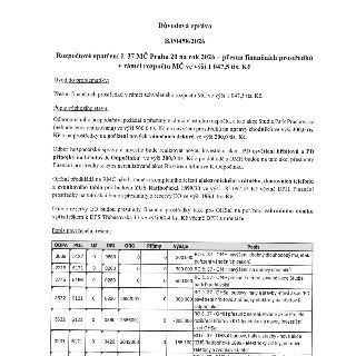 Důvodová zpráva BJ/0458/2026: Rozpočtové opatření č. 37 MČ Praha 20 na rok 2026 v celkové výši 1 047,5 tis. Kč. Opatření zahrnuje: přesun 500 tis. Kč ze zrušen…