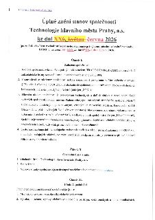 Úplné znění stanov společnosti Technologie hlavního města Prahy, a.s. ke dni XX6. května-června 2026 (po změně schválené rozhodnutím akcionáře při výkonu působ…