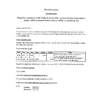 Důvodová zpráva BJ/0080/2026 k rozpočtovému opatření č. 4 MČ Praha 20 na rok 2026 – poskytnutí neinvestiční účelové dotace z HMP na činnosti knihovnické pro MV…