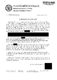 Úřední záznam Městské policie hl. m. Prahy, Obvodní ředitelství Praha 1, č.j.: MPPH 75215/2025/OŘ 1, v Praze dne 9.7.2025. Záznam popisuje událost ze dne 20.06…