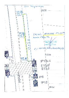 Situační nákres dopravního značení a parkovacích míst (25 x 2 m) ve směru Jungmannova, ulice Národní, Praha 1. Značky B28, E13, E8c, IP13c.c, E13.zf, E13.ú, IP…