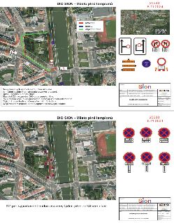 DIO SION - Město plné lampionů, 25588, 8.11.2024. Dopravně inženýrské opatření obsahující mapu uzavírek, stánků a objízdných tras na nám. 5. května a Smetanově…