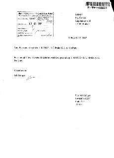Úřední dopis adresovaný MHMP, Ing. Čemus, Jungmannova 35, 110 00 Praha 1. Datum: V Praze 9. 12. 2017. Věc: Pozastavení podnětu č. 81/2017 – MČ Praha 12, k. ú.…