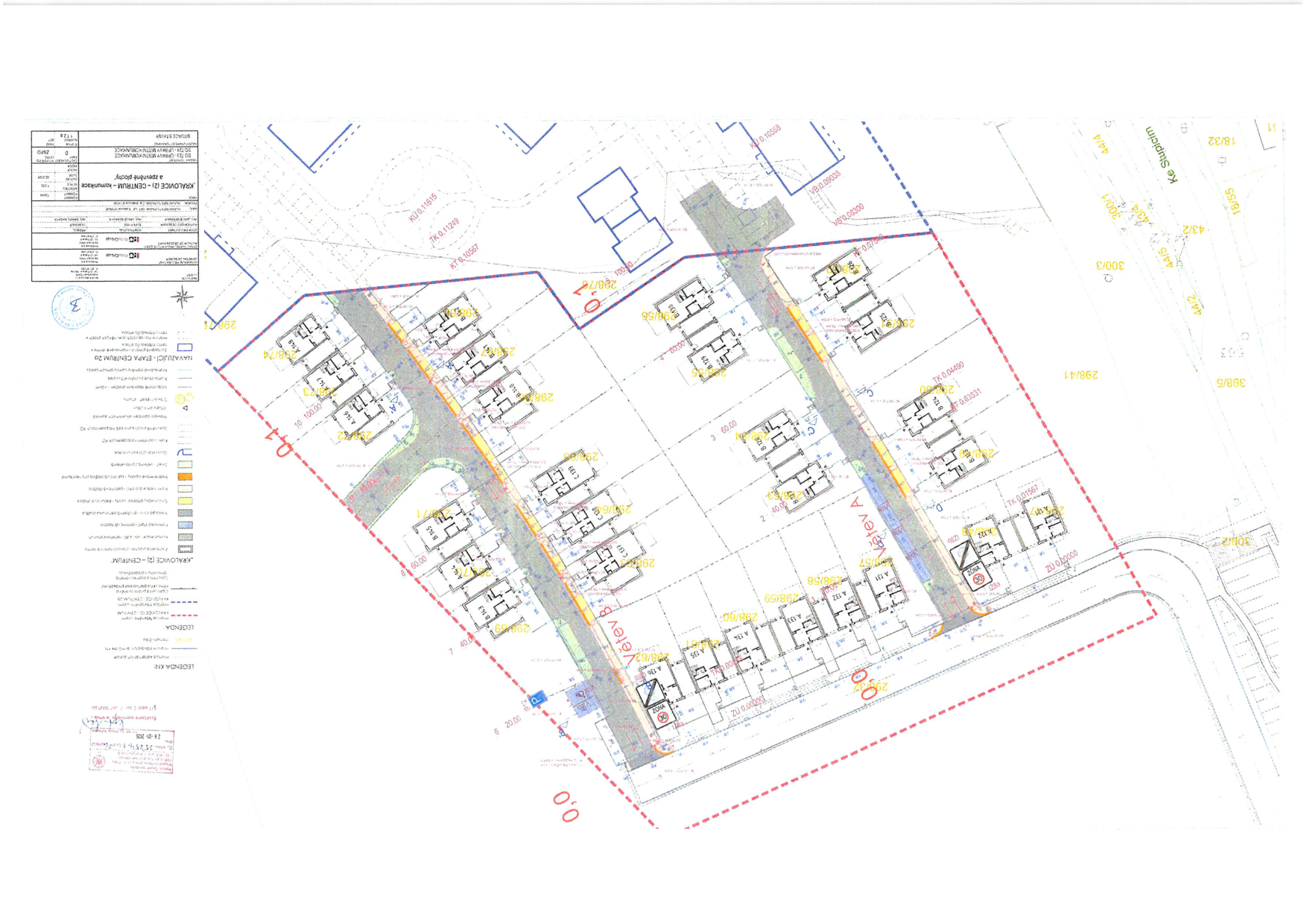 Koordinační situační výkres plánované výstavby rodinných domů v lokalitě Kralovice.