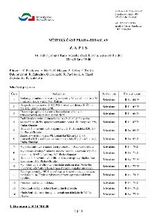 Zápis z 14. řádného jednání Rady městské části Praha-Zbraslav konaného dne 22.04.2026 v 12:30. Přítomni: K. Pavlíková, A. Háněl, K. Hloupá, P. Košan, F. Toušek…