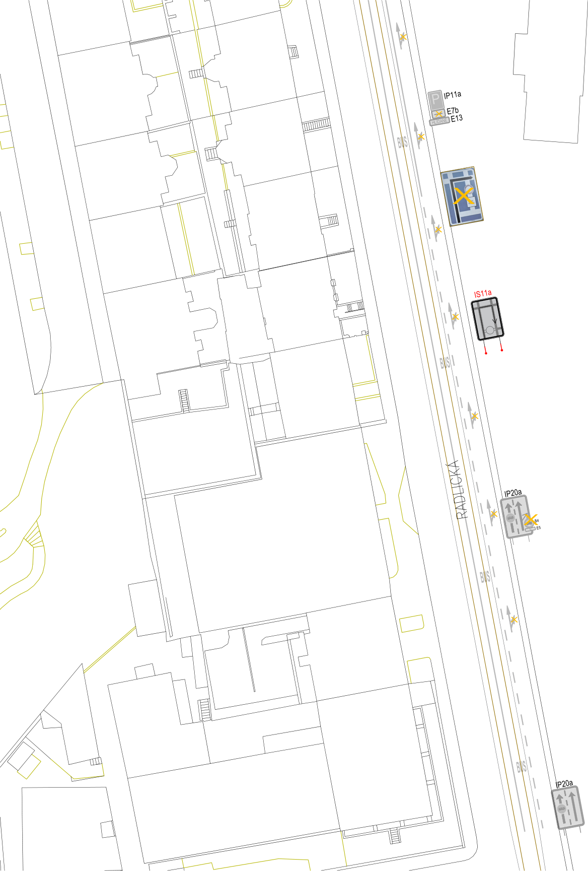 Koordinační situační výkres dopravního značení v ulici Radlická.