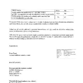 Úřední dokument týkající se odtahu vozidla. Obsahuje ceník: Odtah vozidla 3800 Kč; Služby parkoviště za 1. den až 180. den 500 Kč; Služby parkoviště za každý d…