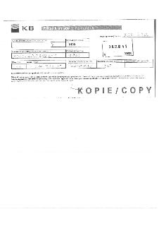 Naskenovaný doklad KB - Příkaz k úhradě / Payment Order (Kopie / Copy). Datum splatnosti: 30.7.2012. Na vrub účtu číslo: 0100. Ve prospěch účtu číslo: 4027-200…