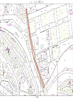 Katastrální mapa území k.ú. Nové Město. Mapa zobrazuje parcelní čísla pozemků, hranice parcel a vyznačenou červenou linii (pravděpodobně záměr nebo hranici poz…