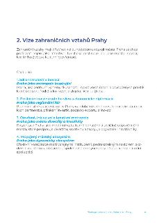 Dokument '2. Vize zahraničních vztahů Prahy'. Cílem je profilovat Prahu jako město inovací, kvalitního života a kulturní otevřenosti. Čtyři pilíře: 1. Sdílení…