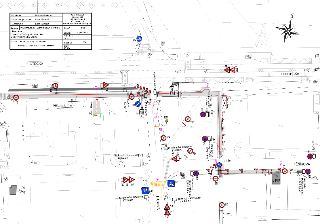 Situační plán dopravního značení pro stavbu 'Praha 12 - Modřany, Lhotecká OMV, Zřízení rychlodobíjecí stanice', 1. fáze. Dokument obsahuje technické údaje: Obj…