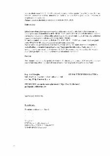 Druhá strana úředního rozhodnutí odboru pozemních komunikací a drah MHMP. Obsahuje technické parametry umístění reklamního panelu (S-JTSK y= 748801, x= 1049609…