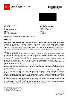 Naskenovaná stránka textového dokumentu: Dopis od Hlavního města Prahy (Magistrát hlavního města Prahy, Odbor právní podpory, Oddělení svobodného přístupu k in…