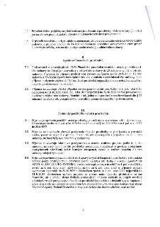 Strana 2 smlouvy o poskytnutí finančních prostředků. Obsahuje body: 1.3 (změna projektu), 1.4 (nesouhlas poskytovatele), II. Splatnost finančních prostředků (2…