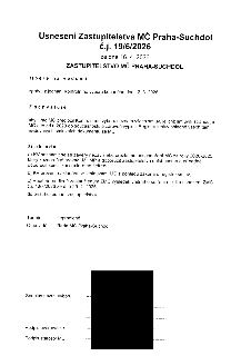 Usnesení Zastupitelstva MČ Praha-Suchdol č.j. 19/6/2026 ze dne 16. 4. 2026. 1) bere na vědomí zprávu z jednání Kontrolního výboru konaného dne 12. 3. 2026. 2)…