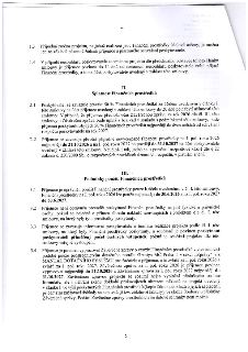 Strana 2 smlouvy o poskytnutí finančních prostředků. Obsahuje články: 1.3 a 1.4 (změna projektu), II. Splatnost finančních prostředků (2.1: převod 50 % prostře…