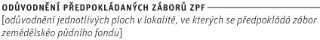 Nadpis: ODŮVODNĚNÍ PŘEDPOKLÁDANÝCH ZÁBORŮ ZPF. Podnadpis: [odůvodnění jednotlivých ploch v lokalitě, ve kterých se předpokládá zábor zemědělského půdního fondu]