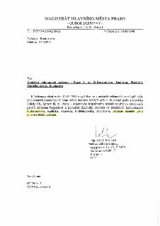 Dokument Magistrátu hlavního města Prahy, odbor dopravy, ze dne 19. 08. 1998, č.j. DOP-R4/16042/98/Rt. Vyřizuje: Routnerová, telefon: 24484255. Věc: Umístění r…