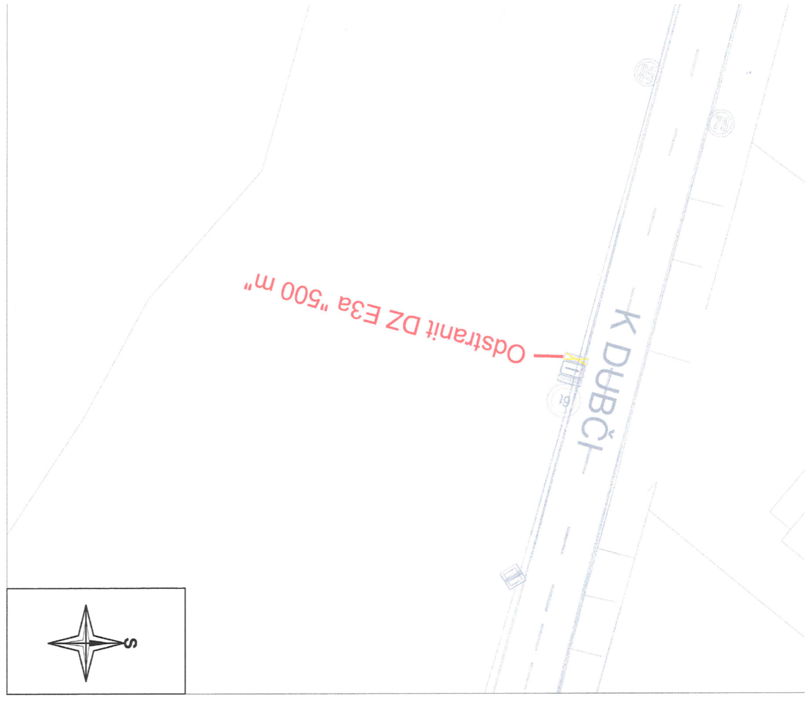 Dopravně-inženýrské schéma s vyznačeným odstraněním dodatkové tabulky DZ E3a.