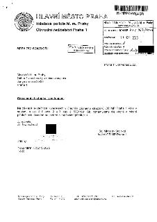 HLAVNÍ MĚSTO PRAHA, Městská policie hl. m. Prahy, Obvodní ředitelství Praha 1. MPPH 75215/2025-OŘ1. Praha 11. červenec 2025. Adresát: Magistrát hl. m. Prahy, O…