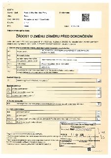 Žádost o změnu záměru před dokončením. Stavební úřad: Magistrát hlavního města Prahy, Mariánské náměstí, Praha, 11000. Datum: 15.05.2026. Název záměru: SMÍCHOV…