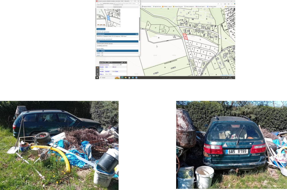 Výpis z katastru nemovitostí pro parcelu č. 742/2 v k.ú. Suchdol, obec Praha. Vlastník: BIOSPOL a.s., Bubenských nábřeží 787/19, Holešovice, 170 00 Praha 7. Způsob ochrany nemovitosti: ochranné pásmo přírodní rezervace, zemědělský půdní fond. BPEJ: 22434 (500), 22347 (150). Součástí jsou také fotografie pozemku s odstaveným vozidlem Toyota Carina E s registrační značkou 6A5 8199.
